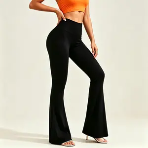 Women's Tummy Control Black Flare Yoga Leggings, Sports & Outdoor Joggers