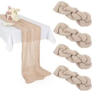 4 Pack Beige Cheesecloth Table Runner, 10ft Boho Gauze Tables Runners Cheese Cloth  Rustic Sheer Runners Romantic Table Runner for Wedding  Shower Birthday Party Summer Garden