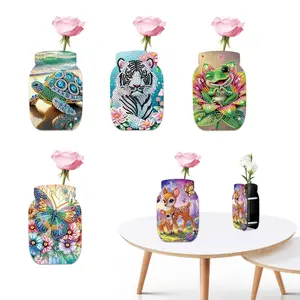 5D Diamond Arts Colorful Painting Vase, Vivid and Adorable Animals DIY Shaped Diamond Acrylic Double-sided Painting Vase