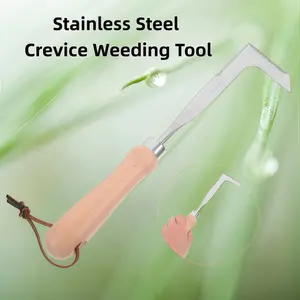 Summer wins - Stainless Steel Crevice Weeding Tool with Beech Wood Handle; Stainless Steel Manual Weed Puller with Beech Wood Handle for Patio, Driveway, and Sidewalk Gaps（  Father's Day Gifts）