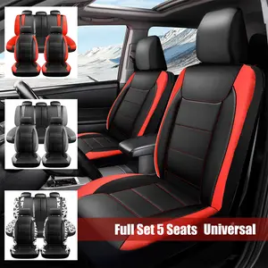 Car Seat Covers Full Set 5 Seats Universal Leather Seat Cover, Airbag Compatible, Breathable Automotive Accessories for Sedans SUVs Cars Vans Pink