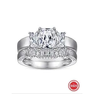 S925 Sterling Silver Luxury Sparkle Geometric Zircon Engagement Rings, Fashion  Promise Wedding Ring, Ladies Fine Jewelry Anniversary Gift