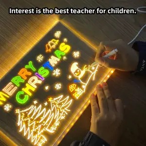 Painter’s First Tool rewriteable message board. Message board night scene, transparent drawing board with light, suitable for home bedroom desktop decoration, children’s drawing board (includes 5 pens)