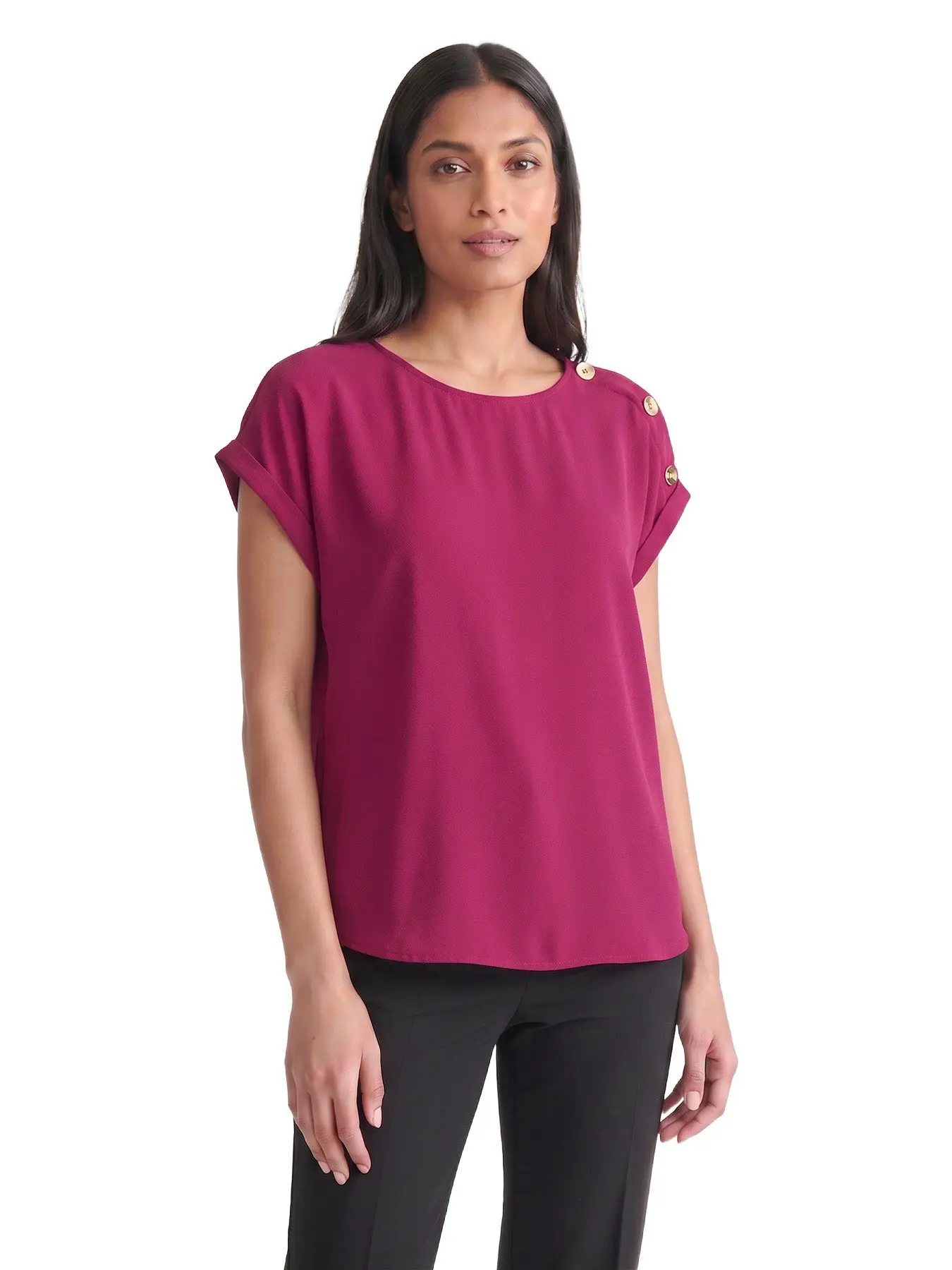 Petite Button Shoulder Blouse, Jasper Crepe