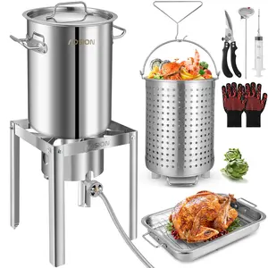 AOSION 30QT Stainless Steel Turkey Fryer&Seafood Boil Pot with 55,000BTU Propane Burner for Outdoor Cooking of Turkey,Crab,Lobster and Shrimp (30QT)