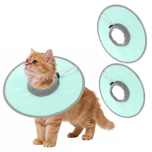 PETAXCELL Elizabethan Collar, 2pcs Cat Cone Collar Pet Cones Cat Recovery Neck Donut Waterproof Adjustable Soft(Polyester, M/L,Green) for Cats Small Dogs after Protective