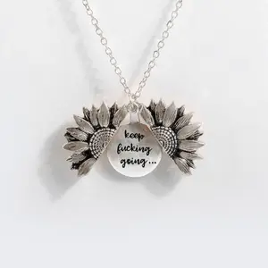 Engraved Necklace Inspirational Sunflower Locket Necklace Jewelry Mother's Day Gift for Women Girlfriend