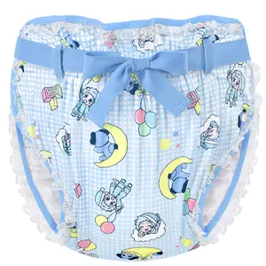 Littleforbig Silky Adult Ribbon Omutsu Diaper Wrap Cover Washable Adjustable Reusable Waterproof - Little Blue Pattern