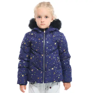 Rokka&Rolla Girls' Heavy Winter Puffer Jacket Bubble Coat-Navy Gold Star, size 4-5