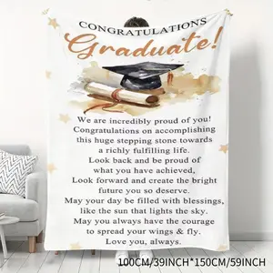 Congratulations Graduate Flannel Blanket, Adult Graduation Themed Throw Blanket, Soft Skin-friendly Warm Blanket, Multi-use for Bedroom Living Room Sofa, Exquisite Graduation Cap & Scroll Printed De