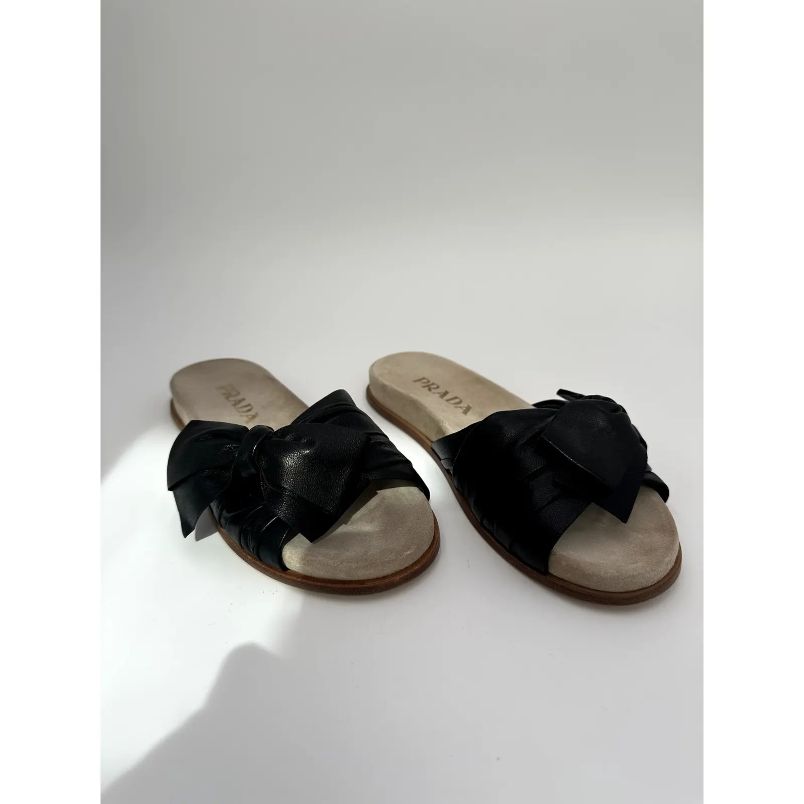 Prada leather bow flat slide sandals #13 Size 37/7