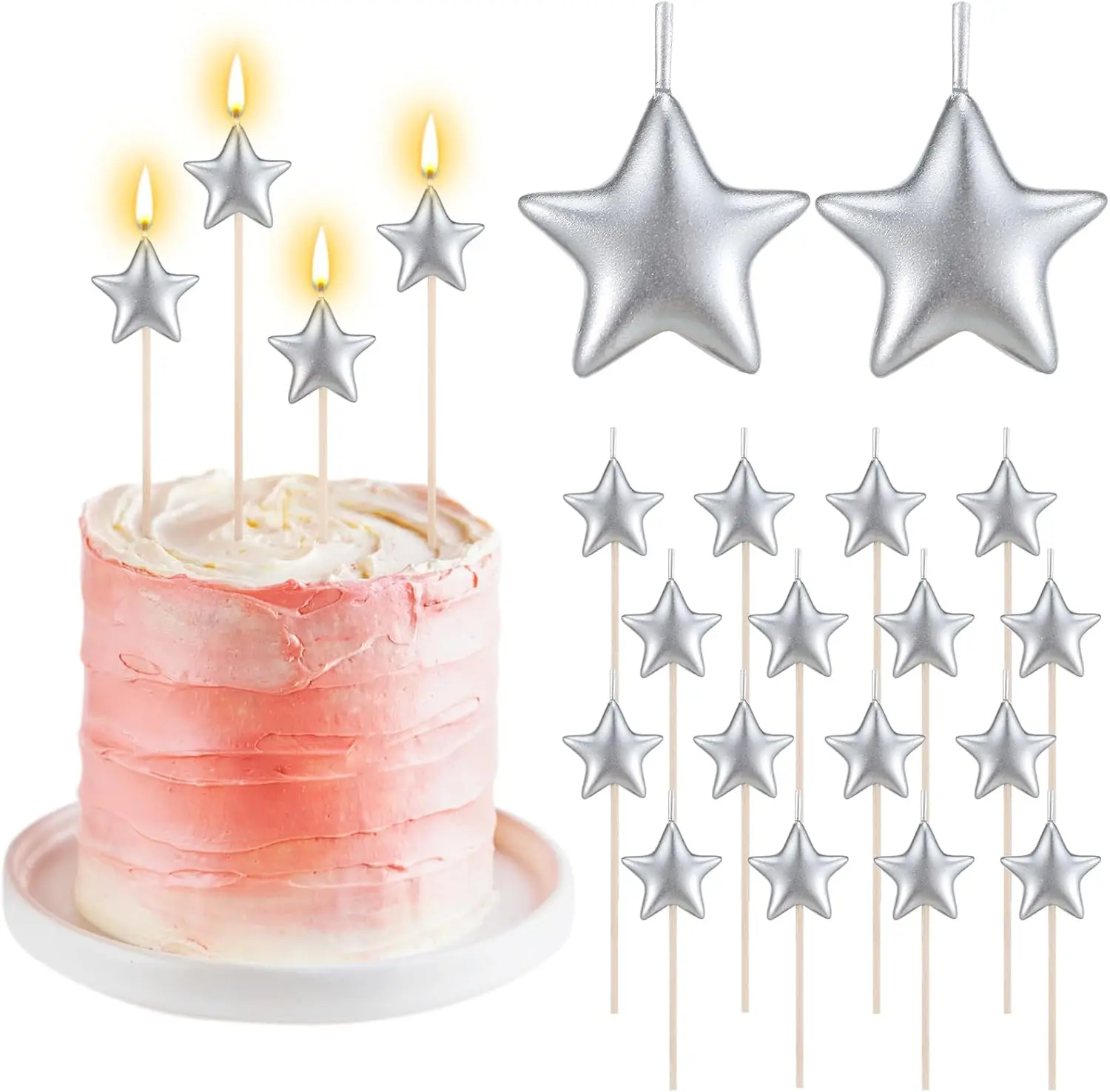 16Pcs Star Shaped Birthday Cake Candles 3D Sixteen Wishes Birthday Cake Topper Decorations for Birthday Party Supplies