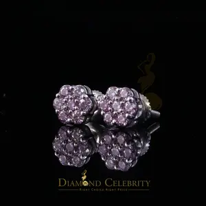 Diamondcelebritees Men's/Women's 925 Silver White 0.50ct VVS 'D' Pink Moissanite Floral Stud Earrings