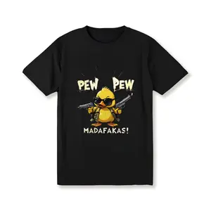 100% Cotton [Moisture Wicking Fabric] Men's "PEW PEW" Cool Duck Graphic T-Shirt - Casual Black Round Neck Short Sleeve Tee , Breathable & Moisture-Wicking Cotton, Perfect for Summer Outdoor Fun