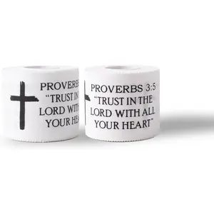 2 Rolls Christian Sports Tape with Jesus Bible Verse, 2" x 23ft Cotton Athletic Wristbands for Basketball Football Soccer Gymnastics, Breathable Protection Tape for Injury Support & Pain Relief