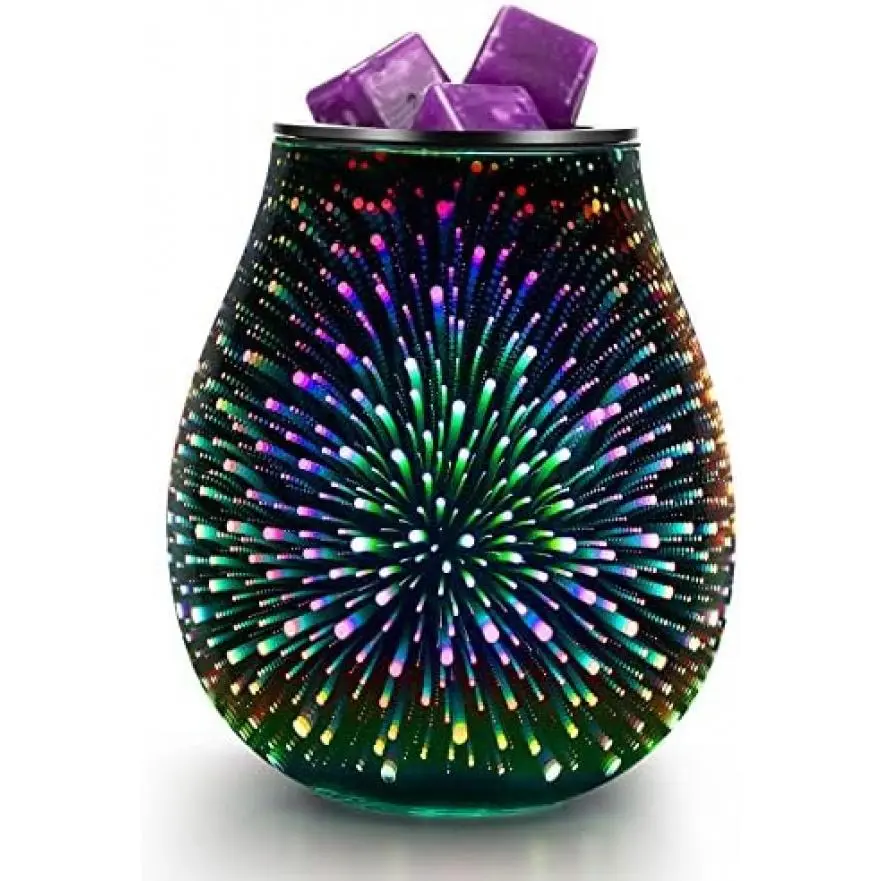 3D Firework Glass Electric Fragrance Warmer - PTC Heating Element, 7 LED Colorful Night Light, AC Power, Reusable Silicone Tray, Mini Firework Show, Cozy Home Aesthetic, No Bulb Replacements, No Flame, Scented Wax Melt Compatible, Ideal Home Decor Gift