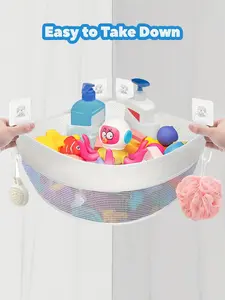 Corner Mounted Bath Toy Storage Holder, Mesh Shower Caddy Toiletries Basket for Bathtub Organizer, Quick Dry Holder, Capacity Upgrade Bath Toy Storage and Holder, Bathtub Toy Holder for Easy Access and Sorting of Toys.