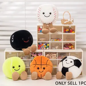 10cm Sports Ball Toy, Cute Expression Fun Soccer Basketball Baseball Tennis Pool Ball, Soft PP Cotton Filled Pet Dog Cat Chew Toy, Gift for Dog Lovers