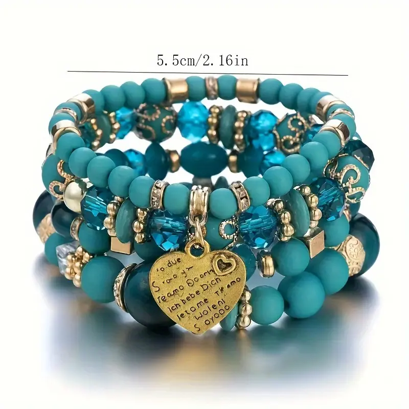 Collection of Four Layered Bracelets with Heart-Shaped Pendants, a Vintage Jewelry Gift Perfect for Valentine'S Day