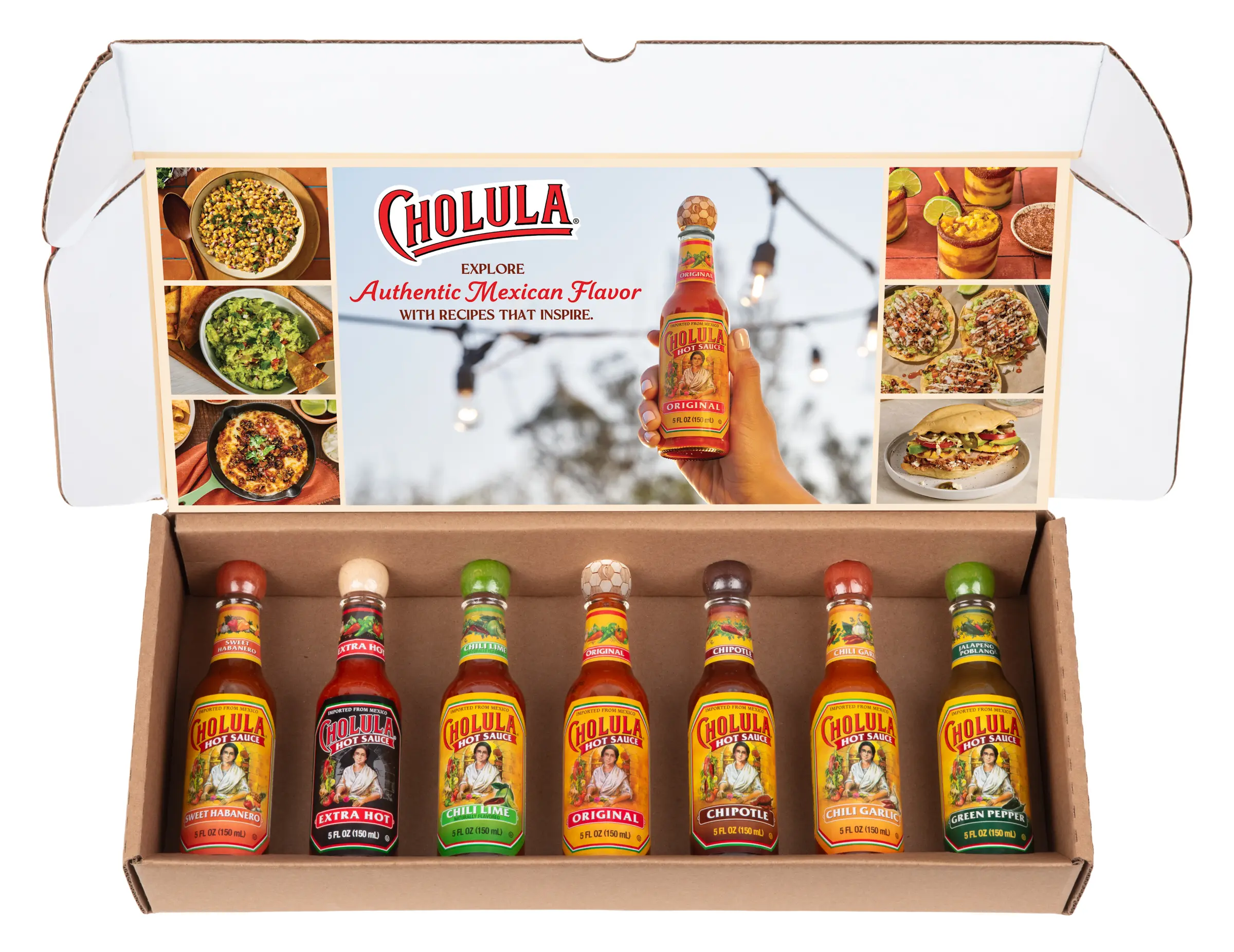 Cholula Hot Sauce Variety Pack, 7-Count (Soccer-Cap Limited Edition) - Extra Hot, Green Pepper, Chili Lime, Chili Garlic, Chipotle, Sweet Habanero, Soccer-Cap Original
