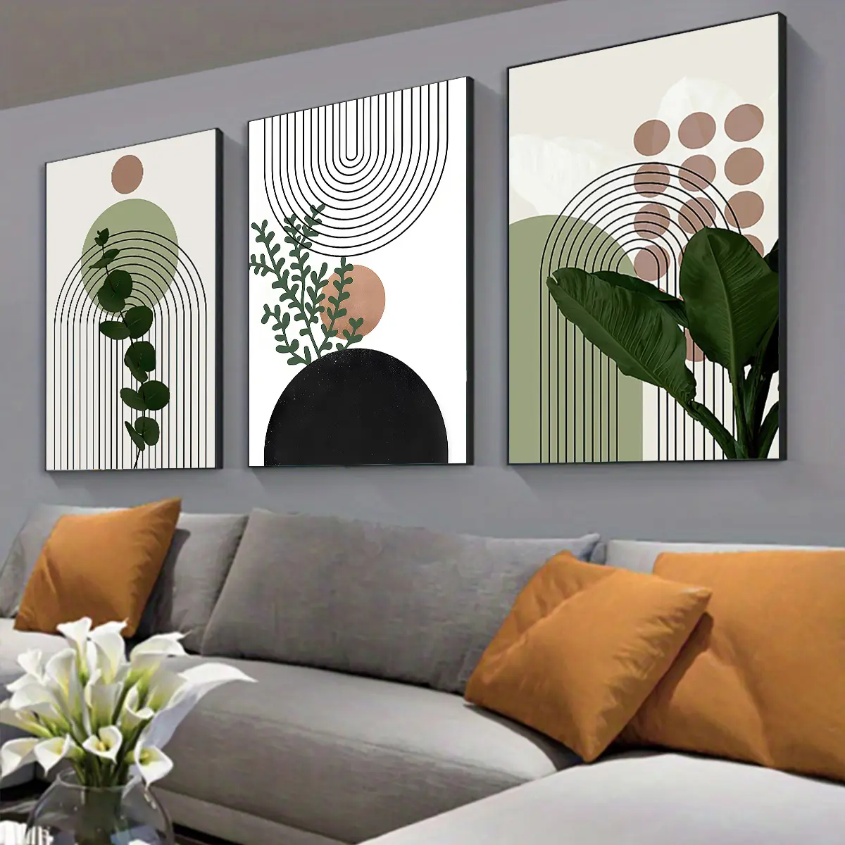 Abstract Plant Pattern Unframed Canvas Poster, Canvas Prints, 3 Counts/set Simple Canvas Painting Wall Art, Wall Decor, Aesthetic Wall Decor for Home Living Room Bedroom Office, Modern Home Decor, Indoor Room Decor, Floral Abstract Design