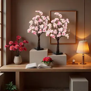 Valentine's Day 2-Pack 24 LED Pink Cherry Blossom Tree Light 21.26" Battery Powered 8 Modes Home Decor for Bedroom Spring Office Party Wedding All Seasons Christmas
