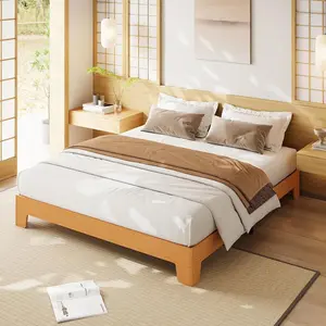 King Platform Bed Frame with Underbed Storage - 10.24Inch Clearance Wood and Metal Slat Support No Headboard No Box Spring Needed Easy Assembly Pine