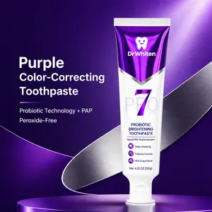 DrWhiten 7-Pro Purple Intensive Toothpaste | Advanced Formula with 7Probiotics | Color Correcting Toothpaste | Enamel Care & Fresh Breath | Peroxide Free Mint Grape Flavor, 4.23oz