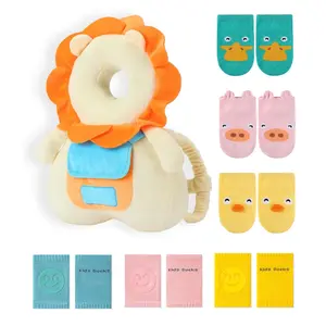 Baby Head Protector Backpack with Squeaker, Knee Pads, Anti-Slip Socks, Yellow Lion Sets