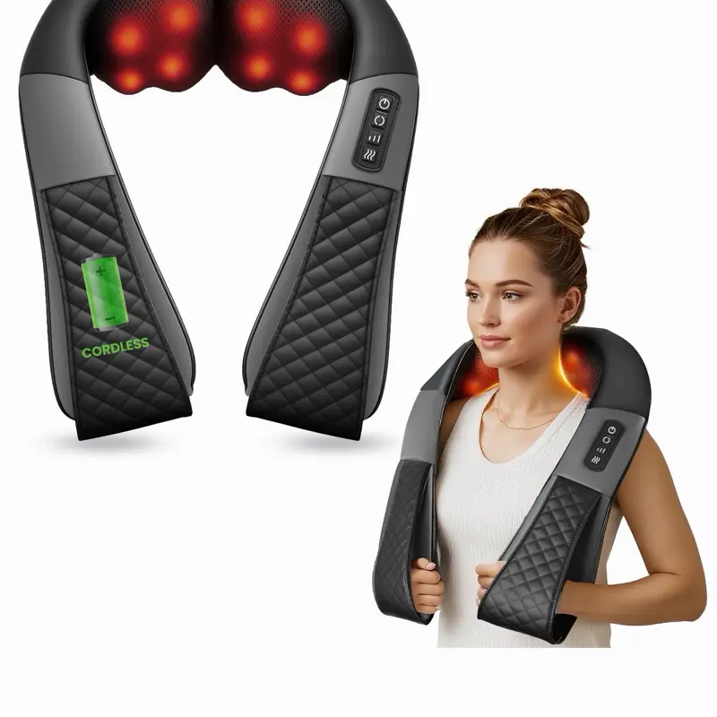 Cordless Neck Back Massager with Heat, 4D Shiatsu Shoulder Massager for Pain Relief