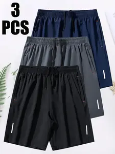 2026 New, Casual Sports Shorts For Men,Breathable Lightweight Workout Shorts Quick-Dry Ice Silk Shorts with Drawstring, Zipper Pockets & Reflective Print,Comfortable Fabric. Suitable For Leisure, Fitness,Hiking,Summer