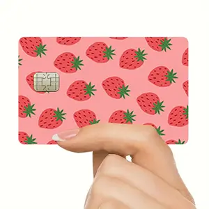 Strawberry Pattern Credit Card Sticker, 2 Counts/set Ultra-thin Shiny Matte Finish Waterproof Scratch Resistant Durable Card Sticker, Compatible with Small Chip Cards, Stickers Kit, Diary Sticker