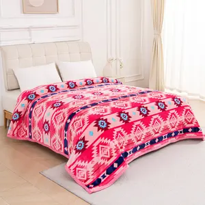Oversized Super Plush Pink Tribal Southwest Aztec Flannel Blanket