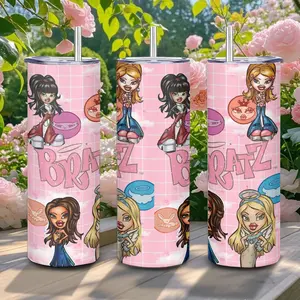 20oz Stainless Steel Tumbler, 1 Count Bratz Stuff Pattern Insulated Water Bottle, Stainless Steel Thermos, Stainless Steel Flask, Drinking Cup for Home Office School, Boyfriend Gift, Drinkware, Summer Cool Bottle