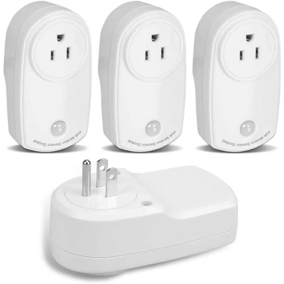 4Pcs Compact Plug-in Smart Motion Control Switches - 120V/60HZ Input, 120° Large Angle Sensing, 10A Max Load, Flame-Retardant, Child Protection Door, Computer-Compatible, Ideal for Bathrooms, Balconies (Home Improvement Smart Home Accessory)