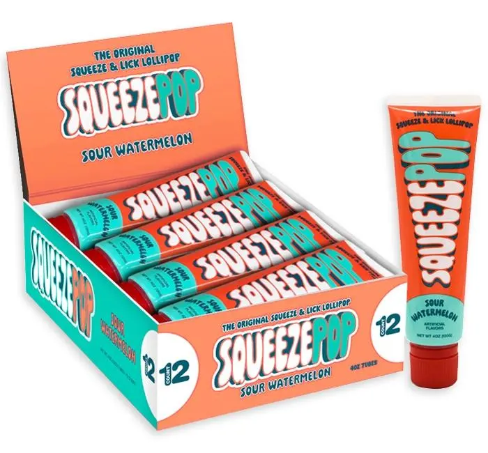 Iconic Sour Watermelon Flavor Candy Squeeze Pop, 4oz Liquid Tube Snack Candies, 12ct Party Sweet Treats