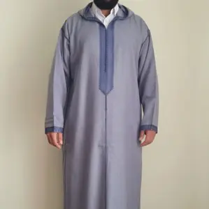 Moroccan Wool Djellaba Hooded Islamic Robe Embroidered Thobe for Men Traditional Middle Eastern Clothing