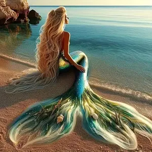 Mermaid Pattern DIY Diamond Arts Colorful Painting Kit without Frame, 5D Diamond Arts Colorful Painting Kit, Wall Art Decor for Home Living Room