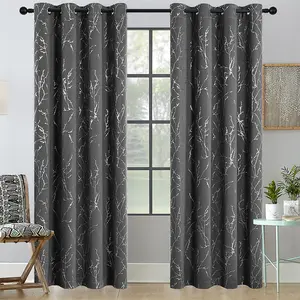 2PCS set of gold-plated tree branch textured curtains, with a perforated hanging ring at the top for privacy protection, darkening the room, shading and insulation, suitable for living rooms, bedrooms, partitions, and study rooms