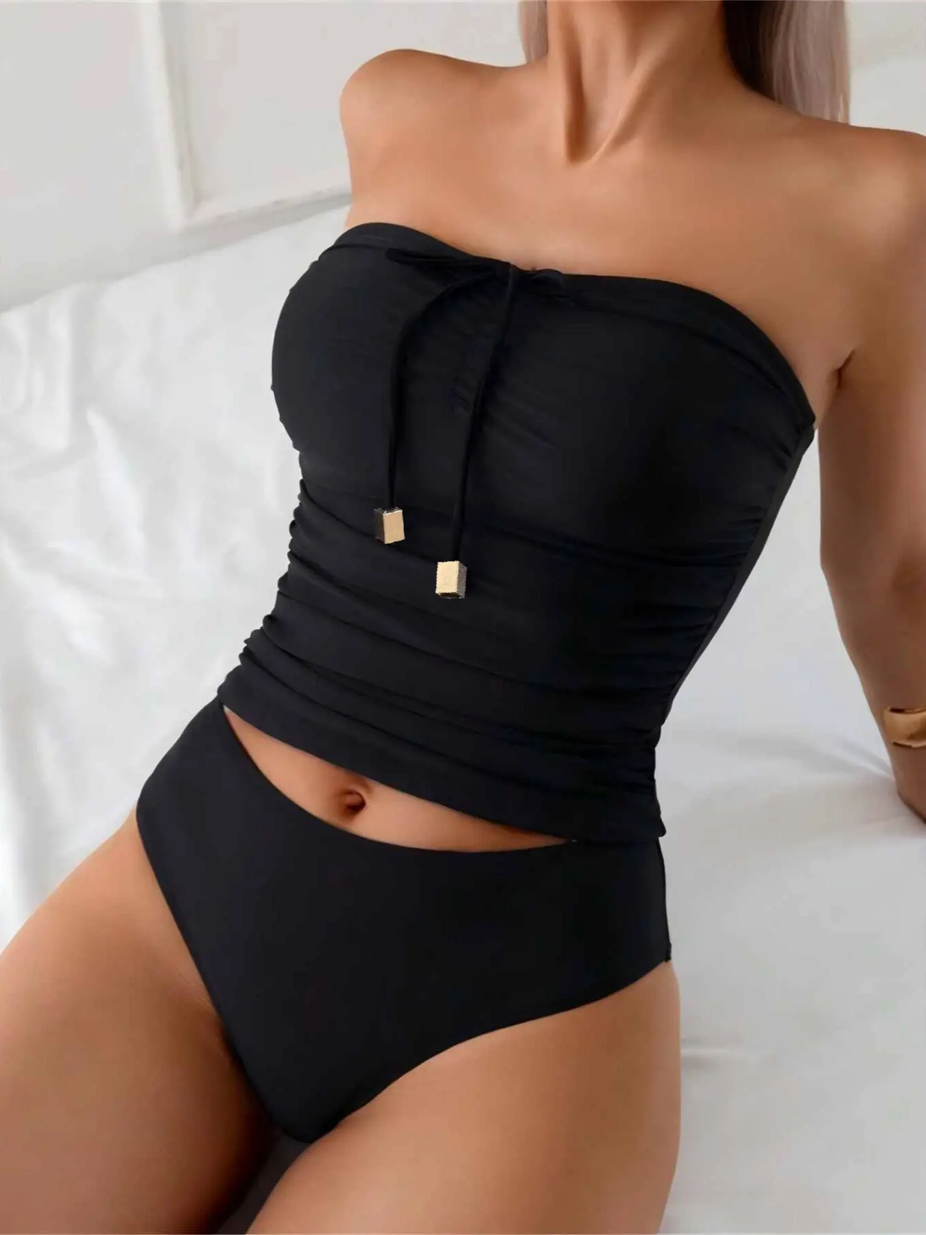 New Fashion Sexy Cute Bikini Set with Detachable Straps, Casual Slim-Fitting Beach Vacation Swimsuit, Summer Swimsuit, Swimsuit Outfits, Plain Pattern, Swimming Suit