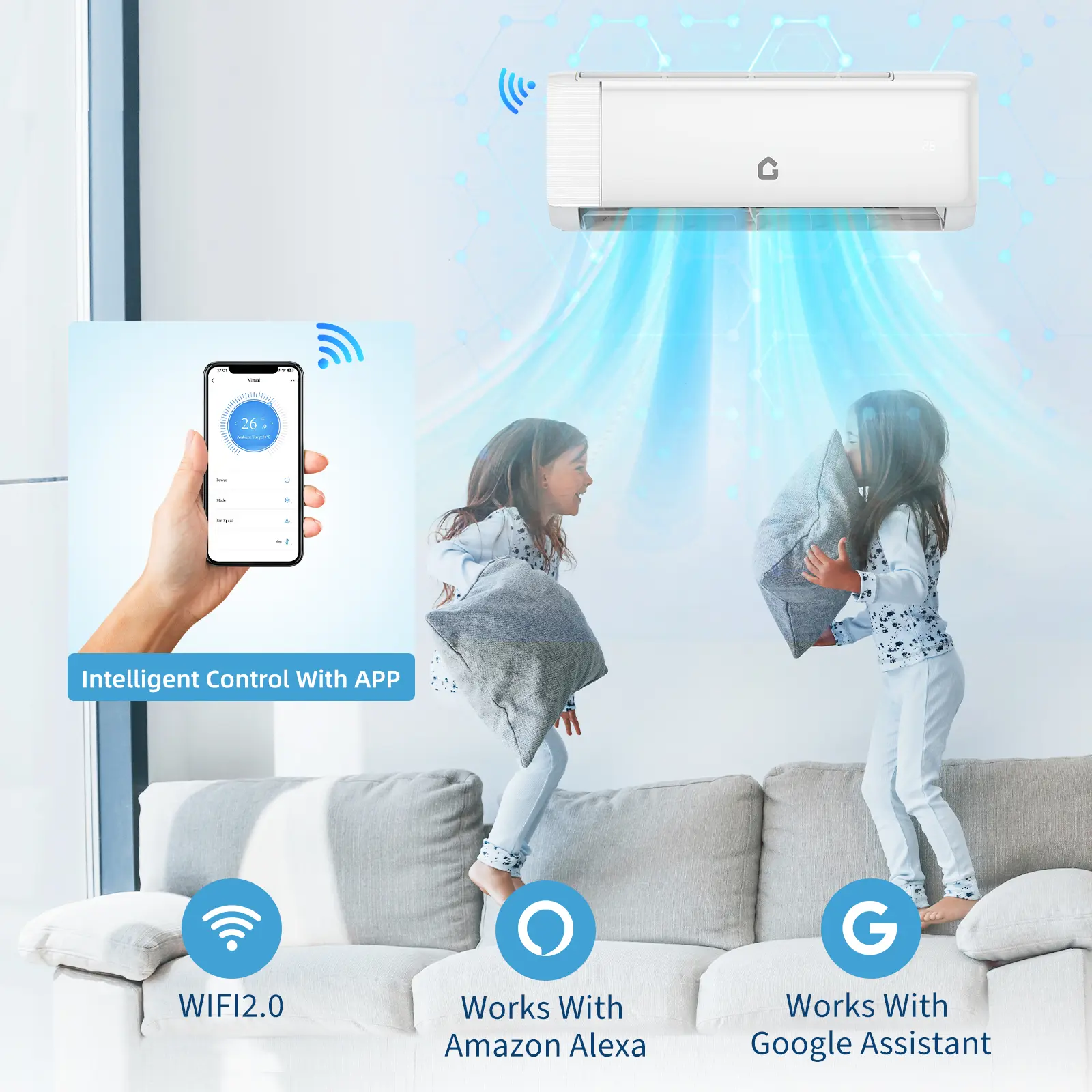 18000 BTU Mini Split Air Conditioner Heat Pump System - WiFi Enabled, Energy Efficient Cooling, 19 SEER Rating, Quiet Operation, and Smart Air Conditioning.