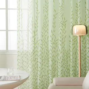 Salix Leaf Pattern Curtain, 1 Count Modern Simple Breathable Curtain, Home Decorative Window Curtain for Living Room Bedroom Study Room