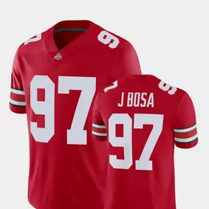 J Bosa #97 Red Football Jersey Shirt, Printed Name & Number, College Style Fan Jersey, Game Day Apparel, Red Gray Stripe Sleeves, Gift for Fans