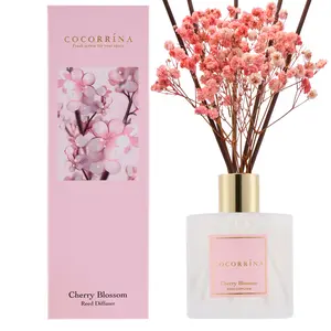COCORRÍNA Reed Diffuser - Cherry Blossom 6.7 Fl.oz Reed Diffuser Set with Sticks & Preserved Baby's Breath, Reed Diffuser for Home Bathroom Shelf Decor