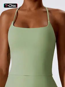 Women's Solid Criss Cross Backless Sports Vest, Sporty Comfy Quick Drying Cami Top, Top for Yoga Gym Workout Exercise Running Fitness, Activewear, Athletic Top, Gymwear, Hollow Back Activewear