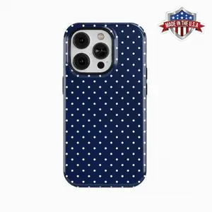 Polka Dot Tough Phone Case - Aesthetic Navy and White Cover For Iphone 16,15,14,13,12,11,X 10