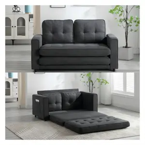 3 Fold Sofa,Convertible Futon Couch sleeper sofabed,Space saving loveseat,Pull Out Couch Bed for Living Room,Dark Gray & Light Gray & Beige,Velvet linen fabric#Summervibes