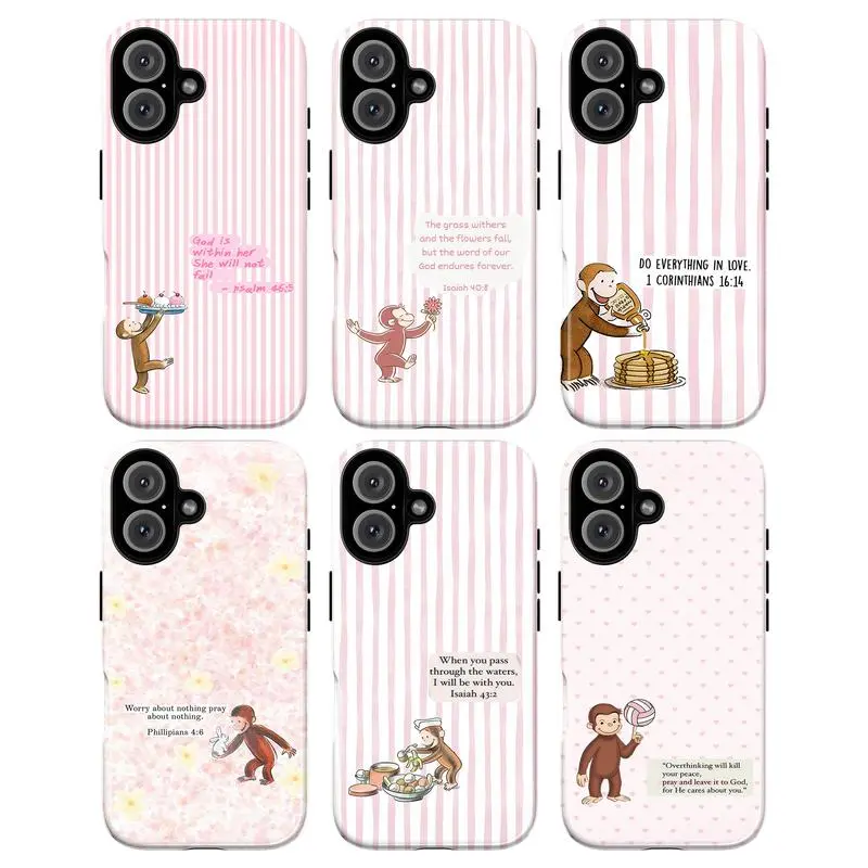 Pink Faith Curious Monkey Case Collection – Christian Bible Verse Cute Phone Case |   Inspirational Phone Cover |   Cover for IPhone 17 16 15 14 13 12 SE Max Pro Samsung galaxy 21 22 23 24 25