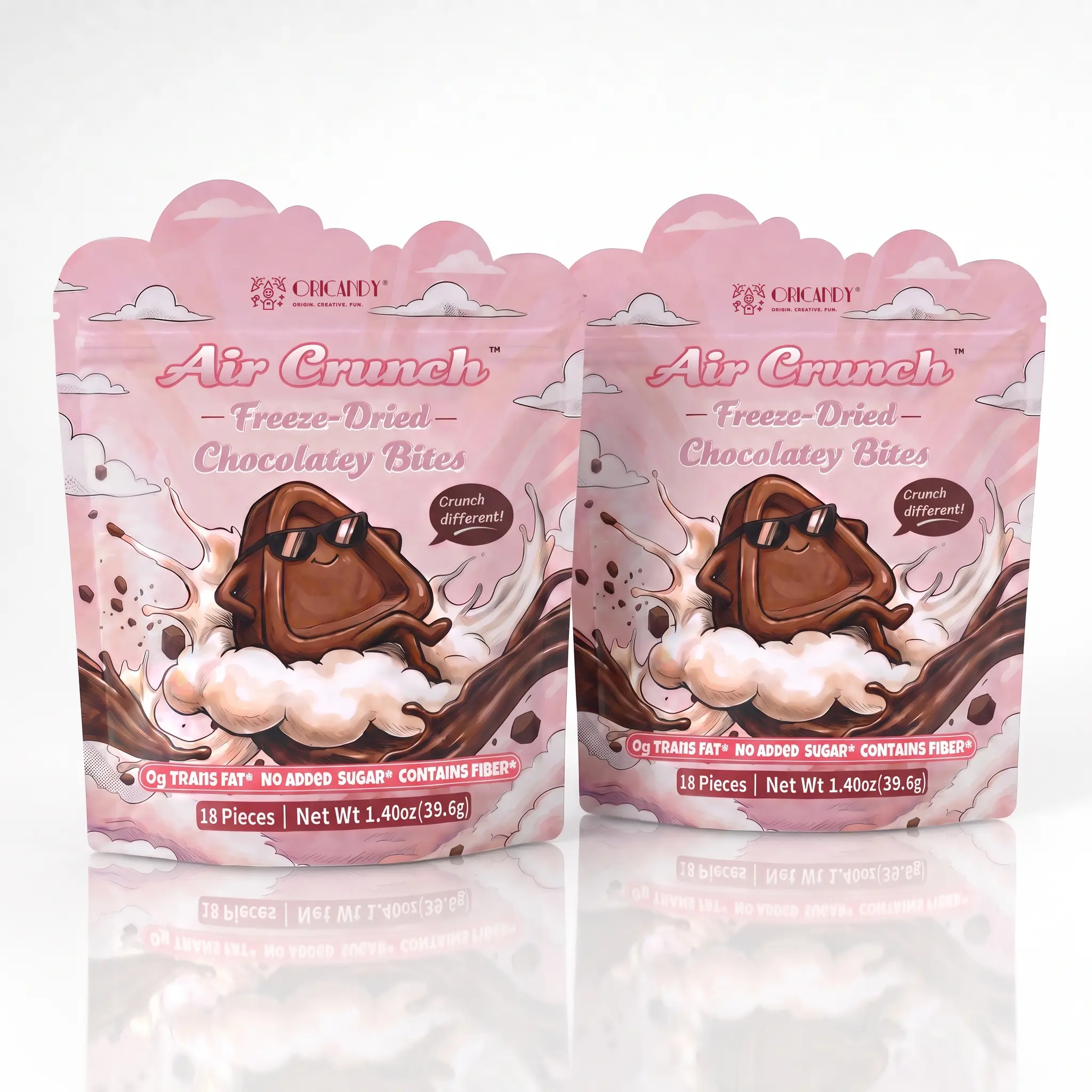ORICANDY Freeze-Dried Dark Chocolate Bites - Crunchy Air Crunch Flavor, Light Crispy Rich Cocoa Snack with Prebiotic Fiber Inulin, 2 Re-sealable Bags, 36 Pieces, 80g, 2 Bags