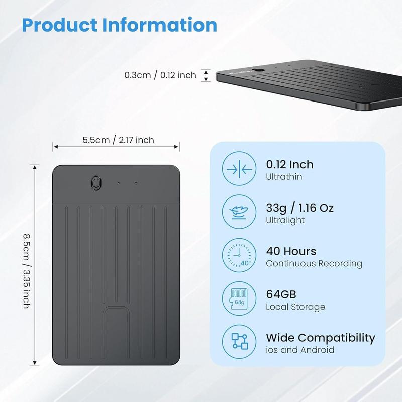 AI Voice Recorder, Transcribe & Summary Voice Recorder with Playback, Digital Voice Recorder Supporting Real-Time Translation in 59 Languages, Audio Recorder for Lectures, Meetings, 64GB Memory